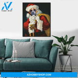 Personalized Canvas, Custom Photo Dog Christmas Santa Is Coming Canvas Wall Art