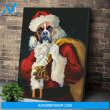 Personalized Canvas, Custom Photo Dog Christmas Santa Is Coming Canvas Wall Art
