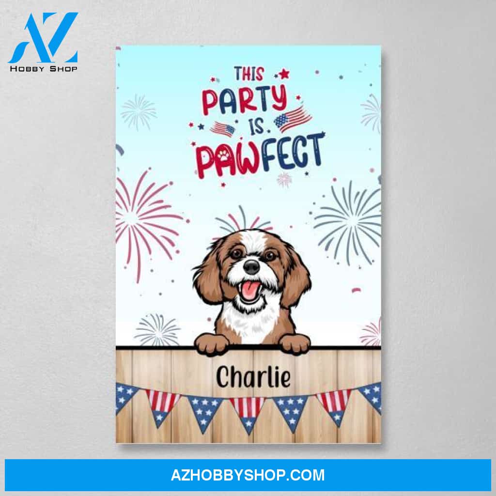 Personalized Canvas, Cute Dog and Cat Peeking for 4th Of July, Gift for Dog Lovers, Cat Lovers