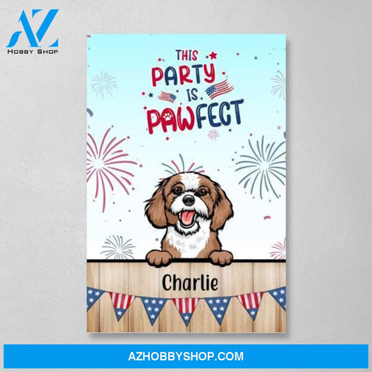 Personalized Canvas, Cute Dog and Cat Peeking for 4th Of July, Gift for Dog Lovers, Cat Lovers