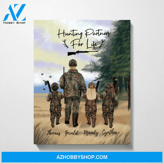Personalized Canvas, Dad and 3 Kids, Custom Gift for Duck Hunting Lovers
