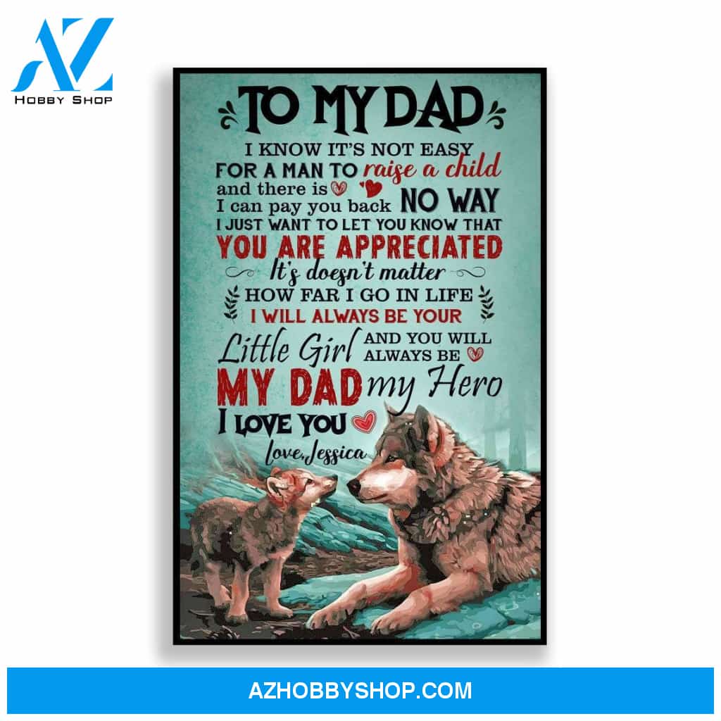 Personalized Canvas, Dad and Daughter Wolf Canvas And Poster, Wall Decor Visual Art, Gift Father's Day