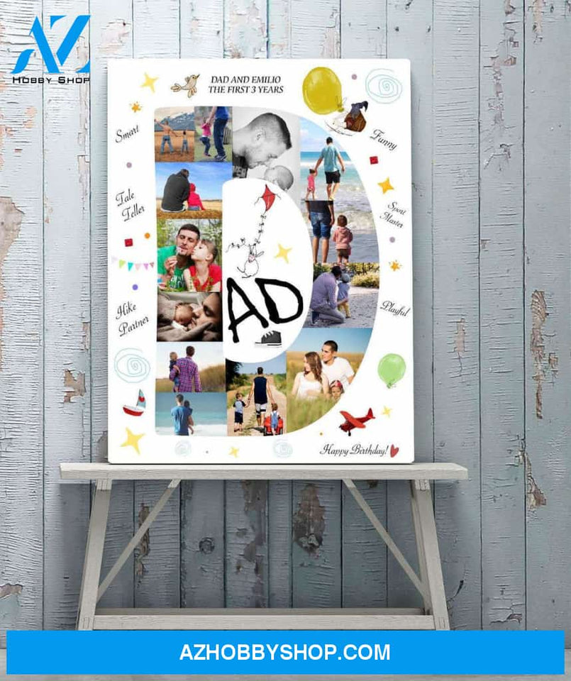 Personalized Canvas, Dad Photo Collage Canvas And Poster, Wall Decor Visual Art, Gift Father's Day