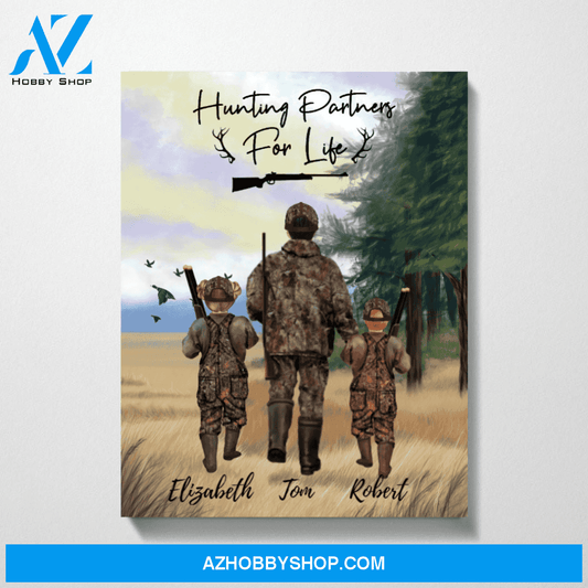 Personalized Canvas, Duck Hunting Father and Two Kids, Custom Gift for Hunting Lovers