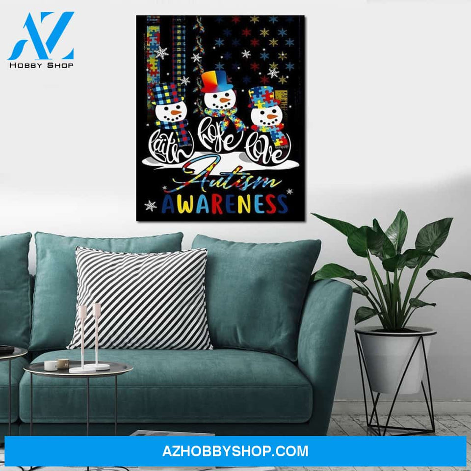 Personalized Canvas Faith Hope Love Autism Awareness Snowman Christmas Wall Art For Christmas Gift Canvas Wall Art