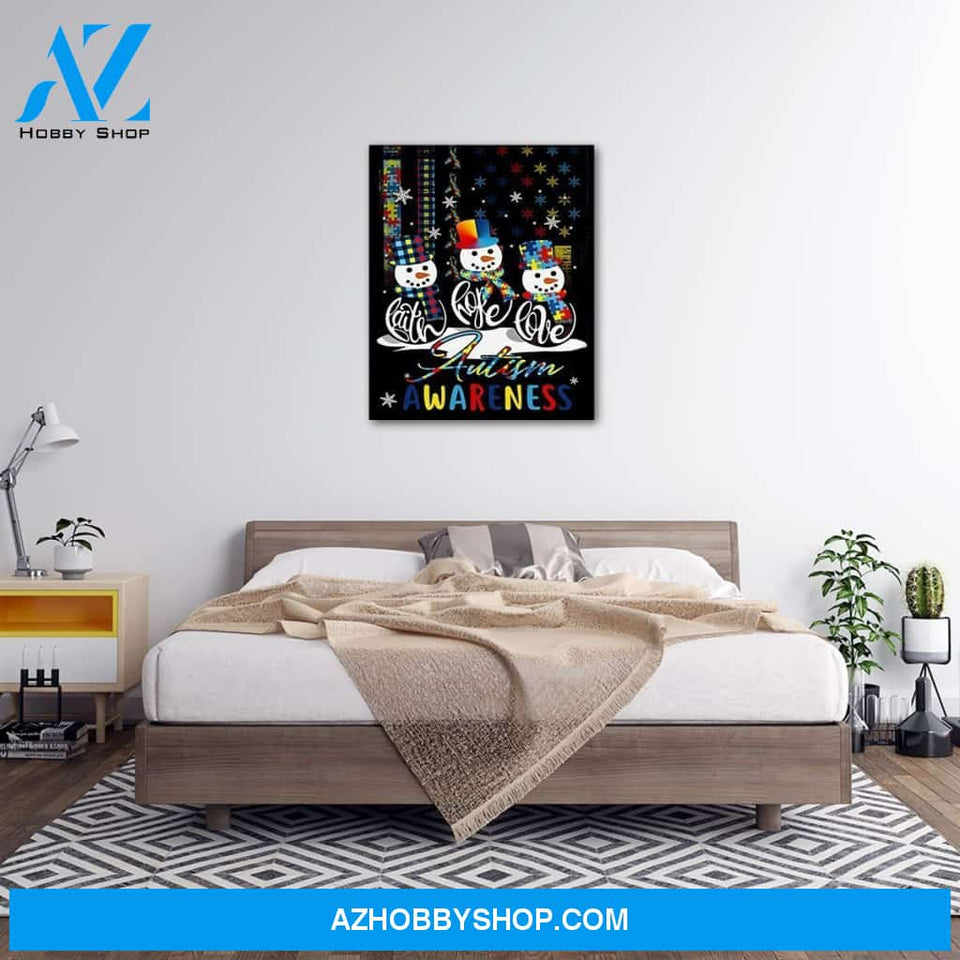 Personalized Canvas Faith Hope Love Autism Awareness Snowman Christmas Wall Art For Christmas Gift Canvas Wall Art