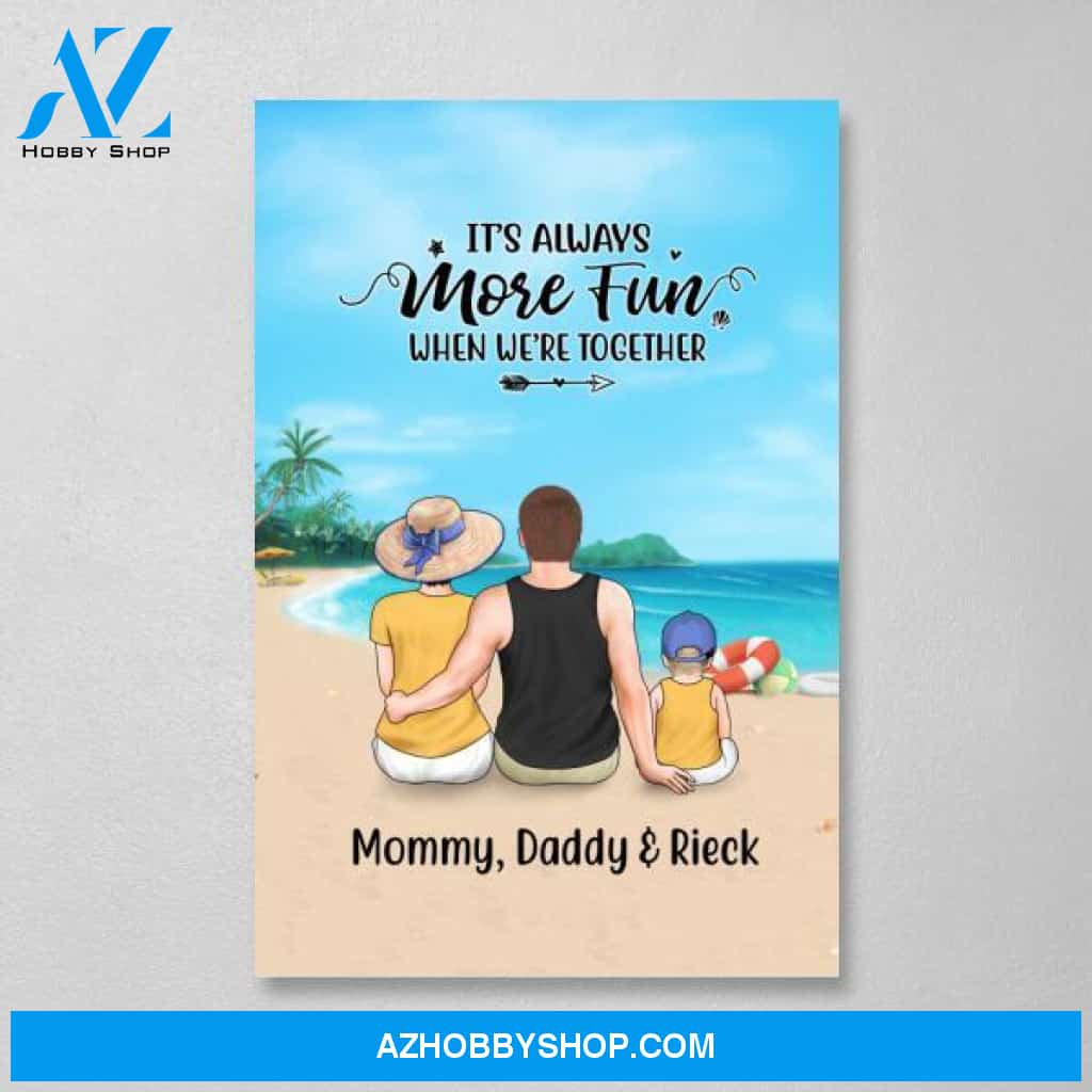 Personalized Canvas, Family On The Beach Parent and Kids, Gift for Summer, Family Lovers