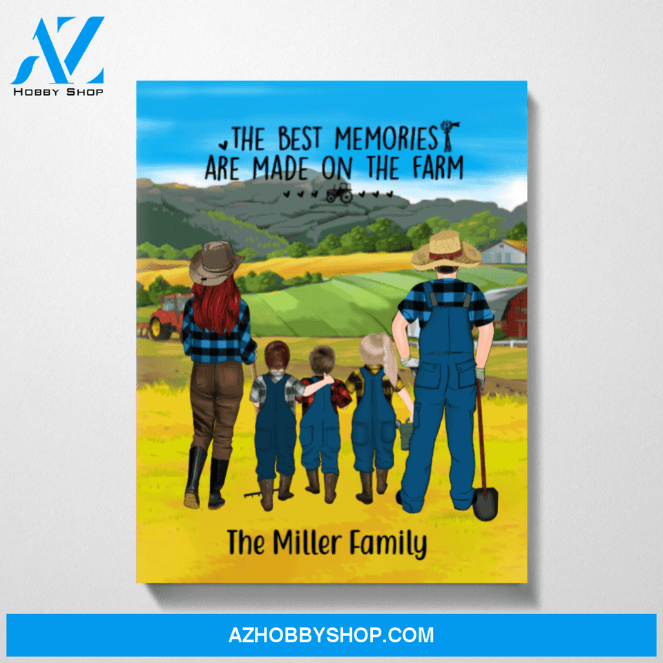 Personalized Canvas, Farming Couple and 3 Kids, Custom Gift for Farmers