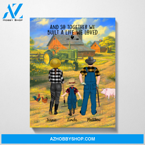 Personalized Canvas, Farming Couple and Kids Gift for Farmers