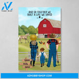 Personalized Canvas, Farming Couple and Kids, Gift for Farmers Family