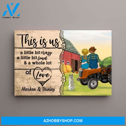 Personalized Canvas, Farming Couple On Tractor with Dogs, Gift for Farmers and Dog Lovers