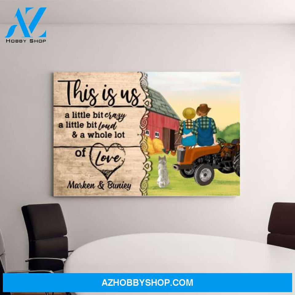Personalized Canvas, Farming Couple On Tractor with Dogs, Gift for Farmers and Dog Lovers