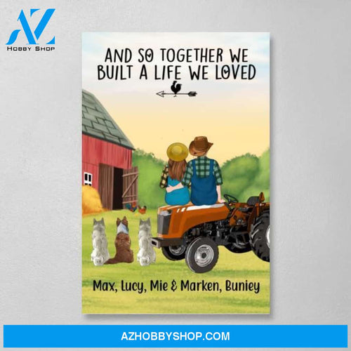 Personalized Canvas, Farming Couple On Tractor with Dogs, Gift for Farmers, Gift for Dog Lovers