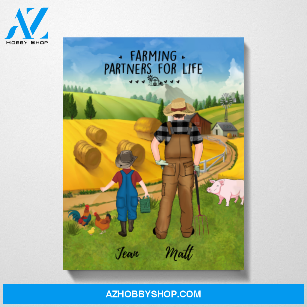Personalized Canvas, Farming Dad and 1 Kid Gift for Farmers