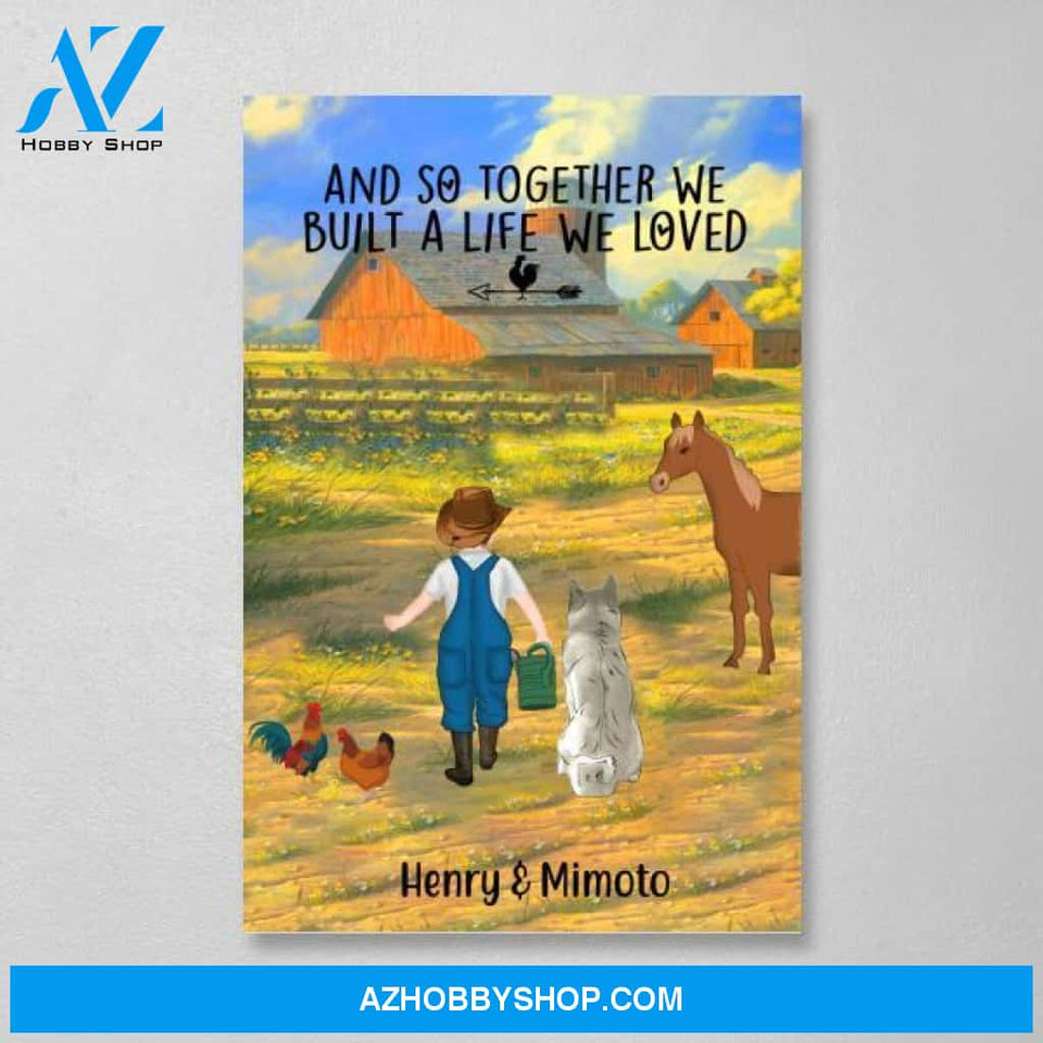 Personalized Canvas, Farming Kid and Pet, Gift for Farming Children and Dog, Cat Lovers