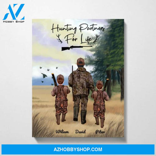 Personalized Canvas, Father And 2 Son Hunting Partners Canvas And Poster Gift Fathers Day, Canvas Wall Art, Wall Decor Visual Art, Vintage Posters