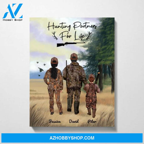 Personalized Canvas, Father And Mother And Son Hunting Partners Canvas And Poster Gift Fathers Day, Canvas Wall Art, Wall Decor Visual Art, Vintage Posters