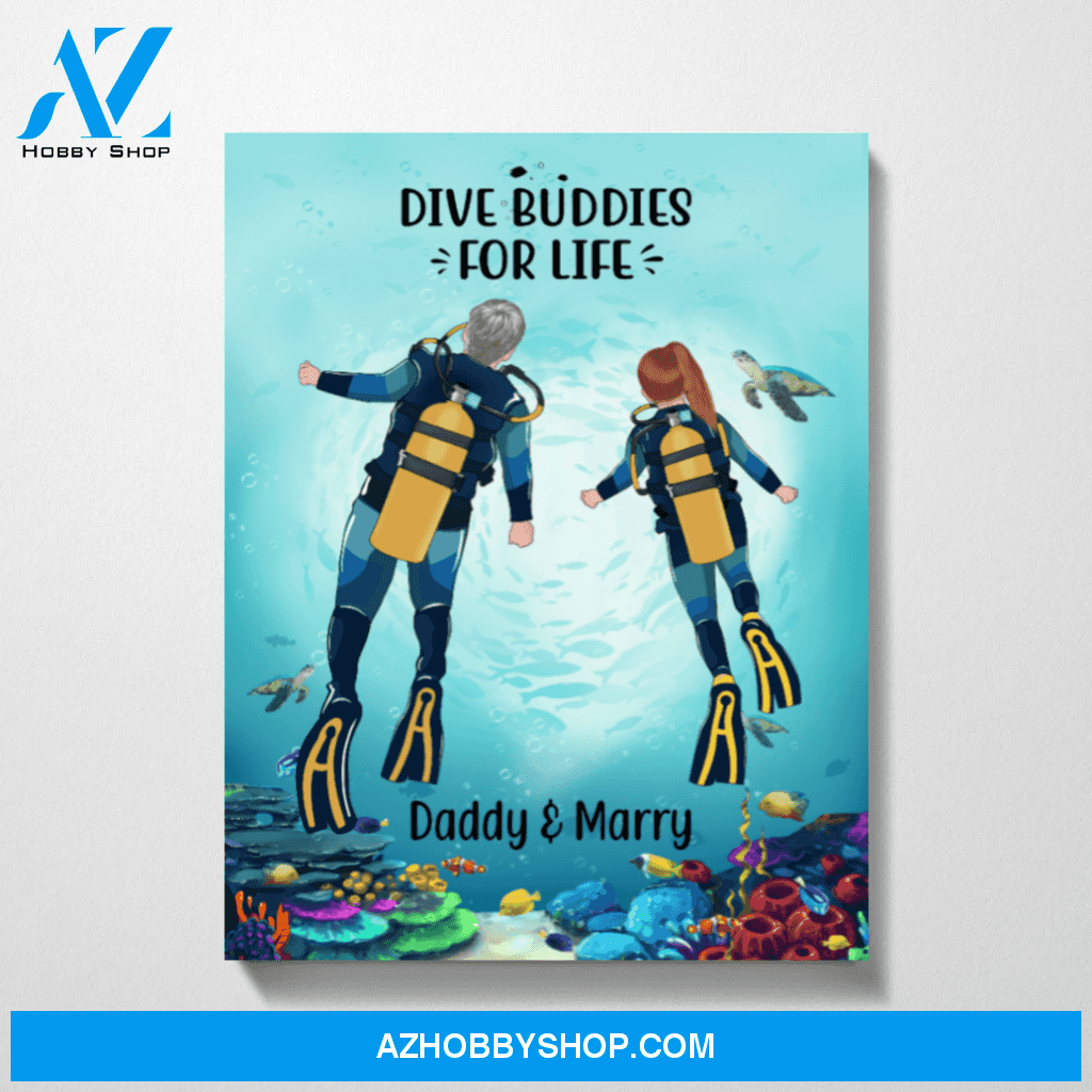 Personalized Canvas, Father and Son/Daughter, Dive Buddies for Life, Scuba Diving Gifts