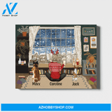 Personalized Canvas, Girl Reading Book with Dogs, Custom Gift for Christmas