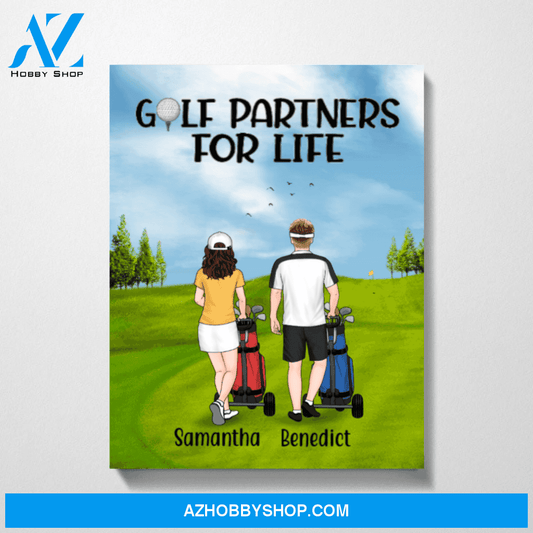 Personalized Canvas, Golf Pushing Cart Couple and Friends, Custom Gift for Golf Lovers