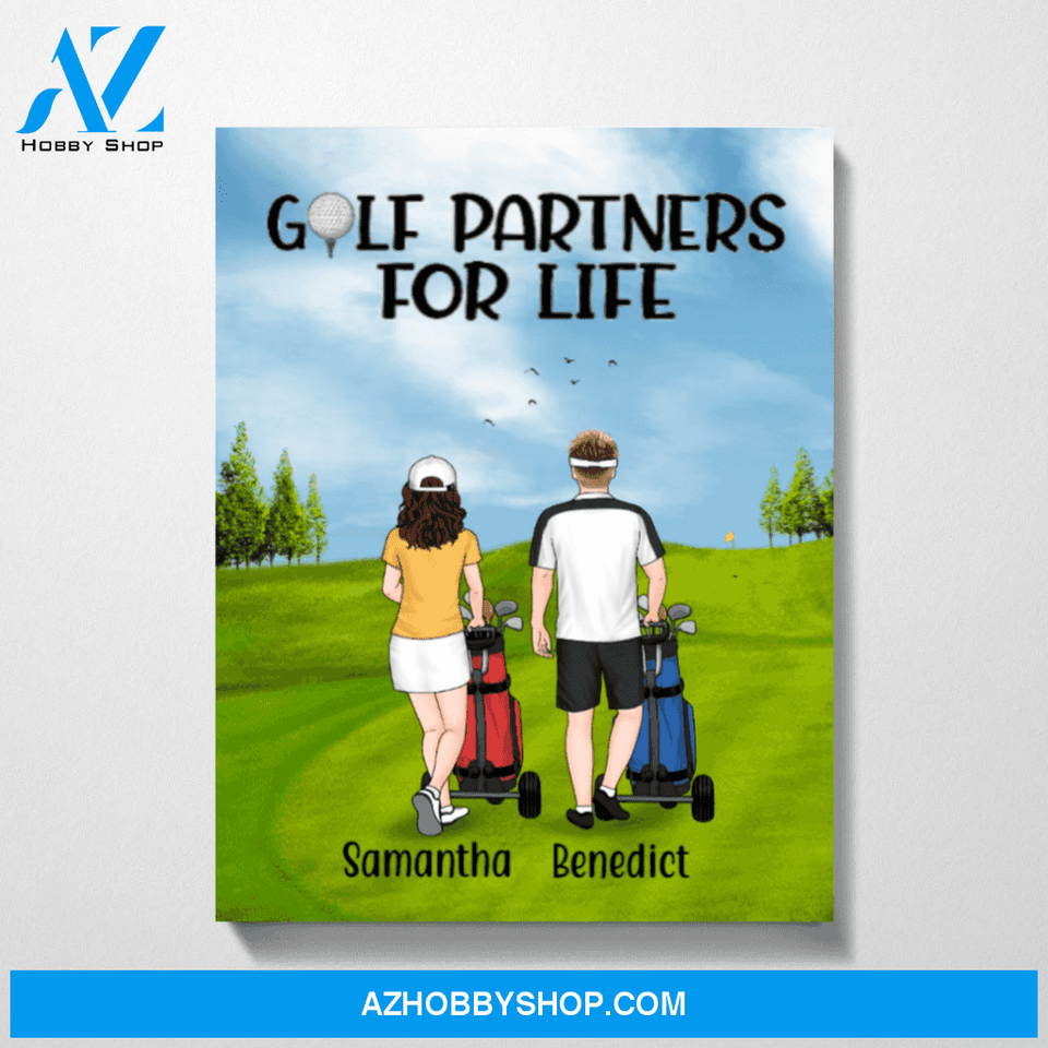 Personalized Canvas, Golf Pushing Cart Couple and Friends, Custom Gift for Golf Lovers