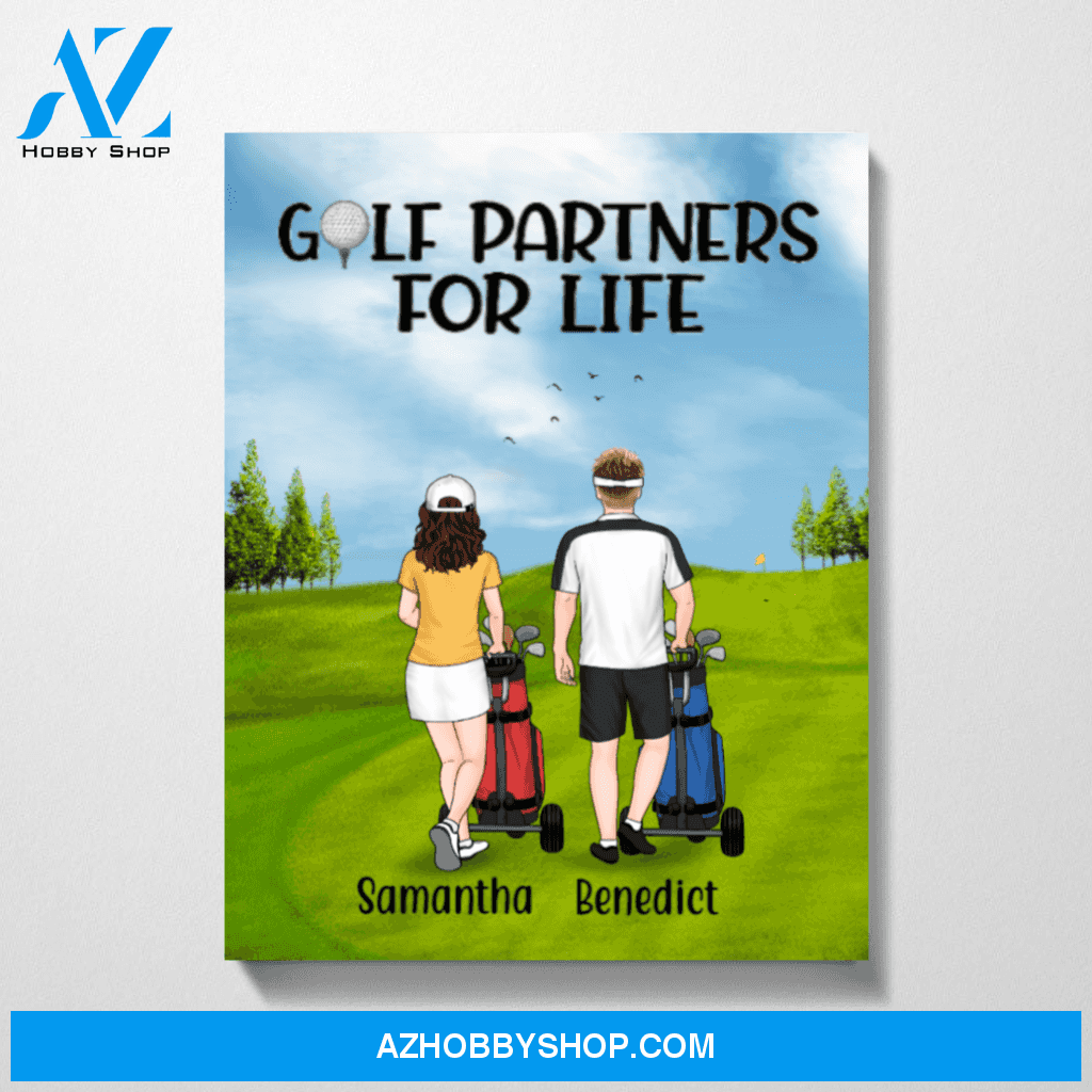 Personalized Canvas, Golf Pushing Cart Couple and Friends, Custom Gift for Golf Lovers