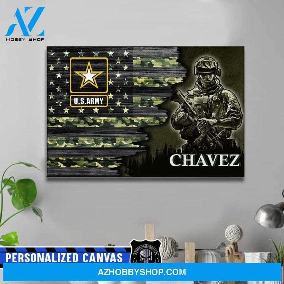 Personalized Canvas – Half Camouflage Flag – Army Soldier – Canvas