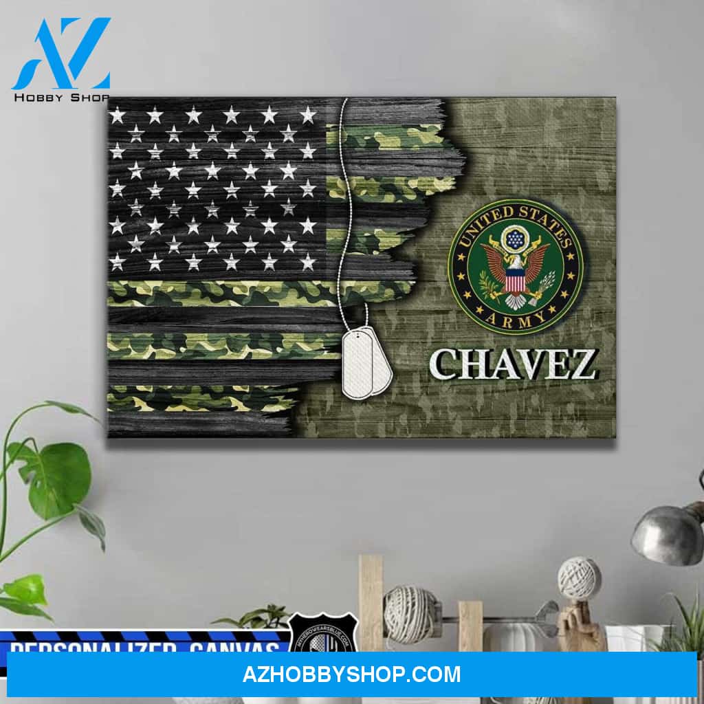 Personalized Canvas – Half Camouflage Flag – Us Army Logo – Canvas