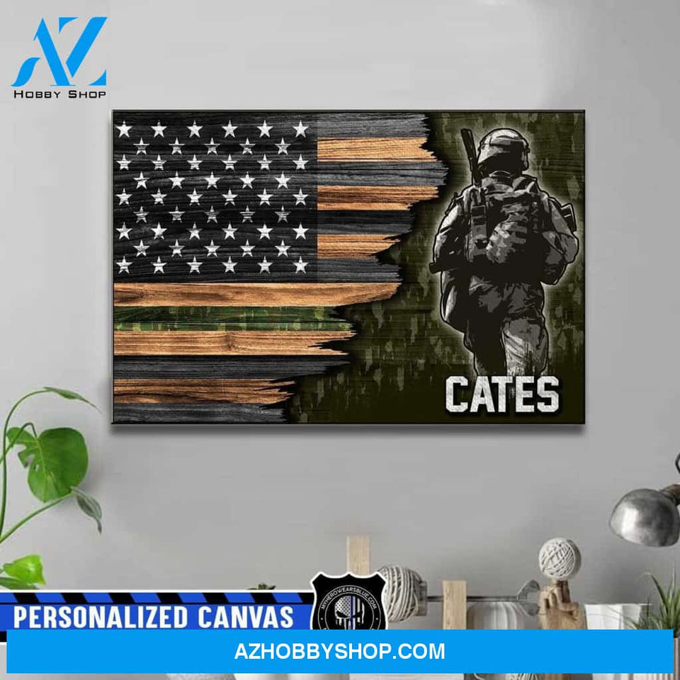 Personalized Canvas – Half Flag – Walking Away Soldier – Canvas