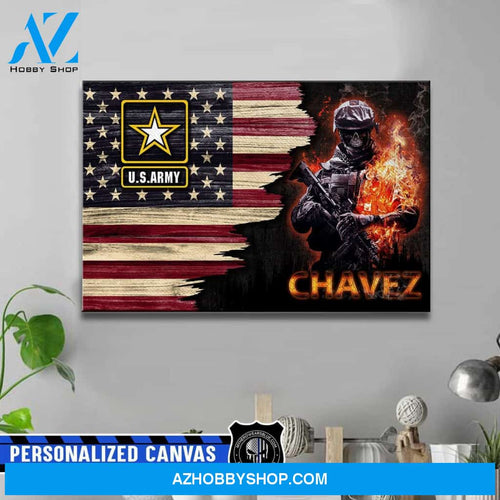 Personalized Canvas – Half Nation Flag – Us Army Soldier On Fire – Canvas