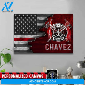 Personalized Canvas – Half Thin Red Line – Firefighter Emblem Artwork – Canvas