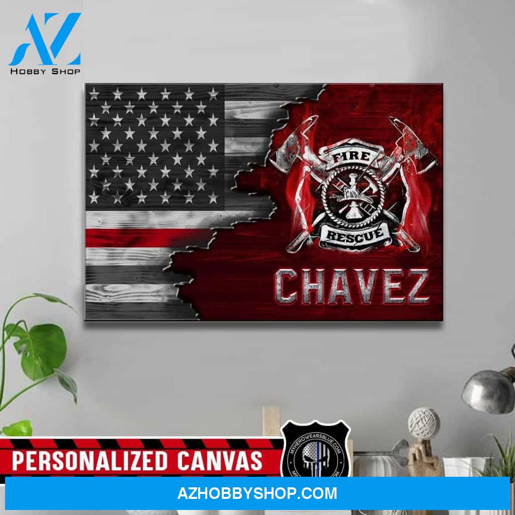 Personalized Canvas – Half Thin Red Line – Firefighter Emblem Artwork – Canvas