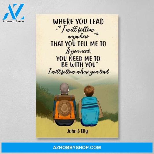 Personalized Canvas, Hiking Couple On Mountain, Gift for Hiker, Hiking Couple & Friends