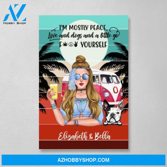 Personalized Canvas, Hippie Girl with Dogs, Custom Gift for Dog and Hippie Lovers