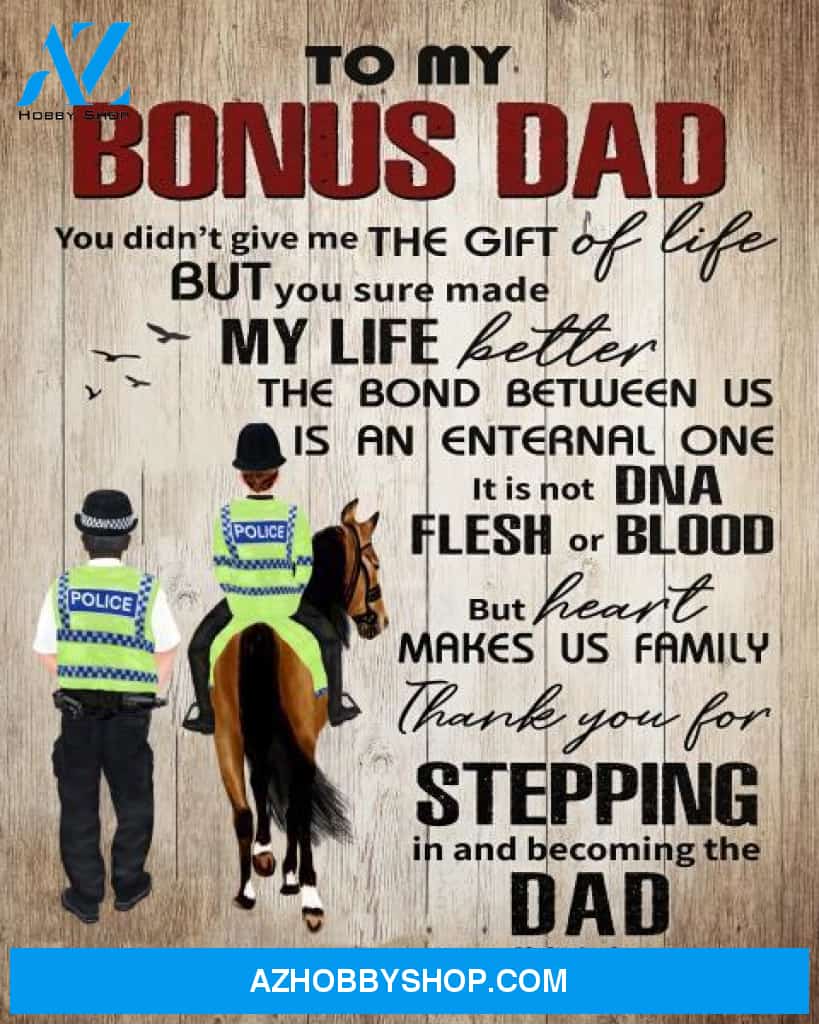 Personalized Canvas, Horse-Married Police Father And Son Canvas Wall Art, Wall Decor Visual Art Best Gift For Dad