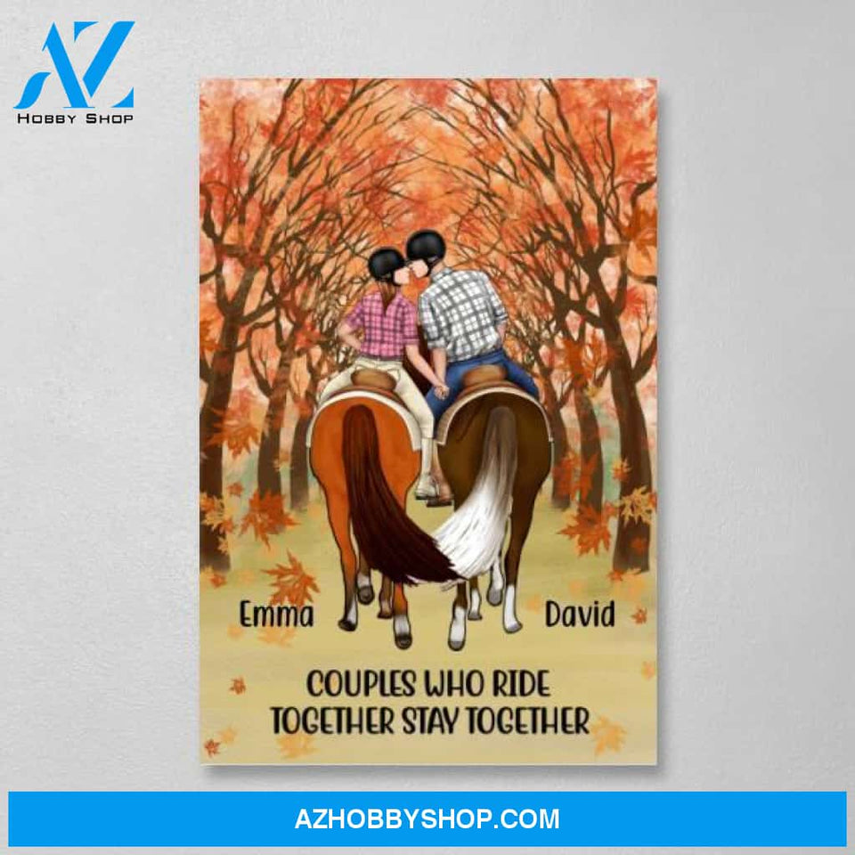 Personalized Canvas, Horseback Riding Couple Holding Hand, Couples Who Ride Together Stay Together, Gift for Horse Lovers
