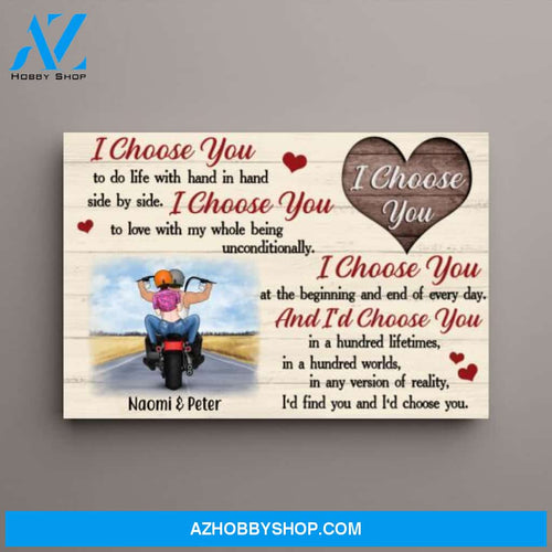 Personalized Canvas, I Choose You To Do Life with, Motorbike Couple, Gifts for Motorcycle Lovers