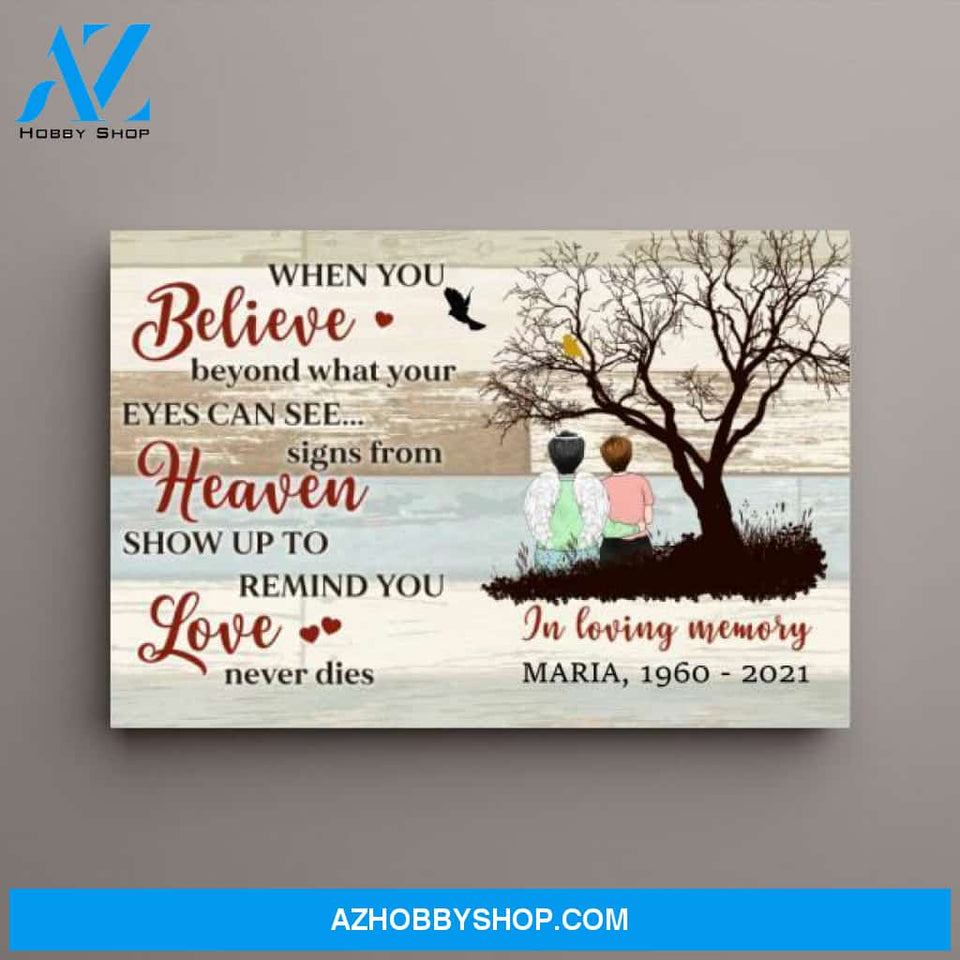 Personalized Canvas, In Loving Memory, Love Never Dies, Memorial Gifts for Lost Of Mom, Remembrance Gifts