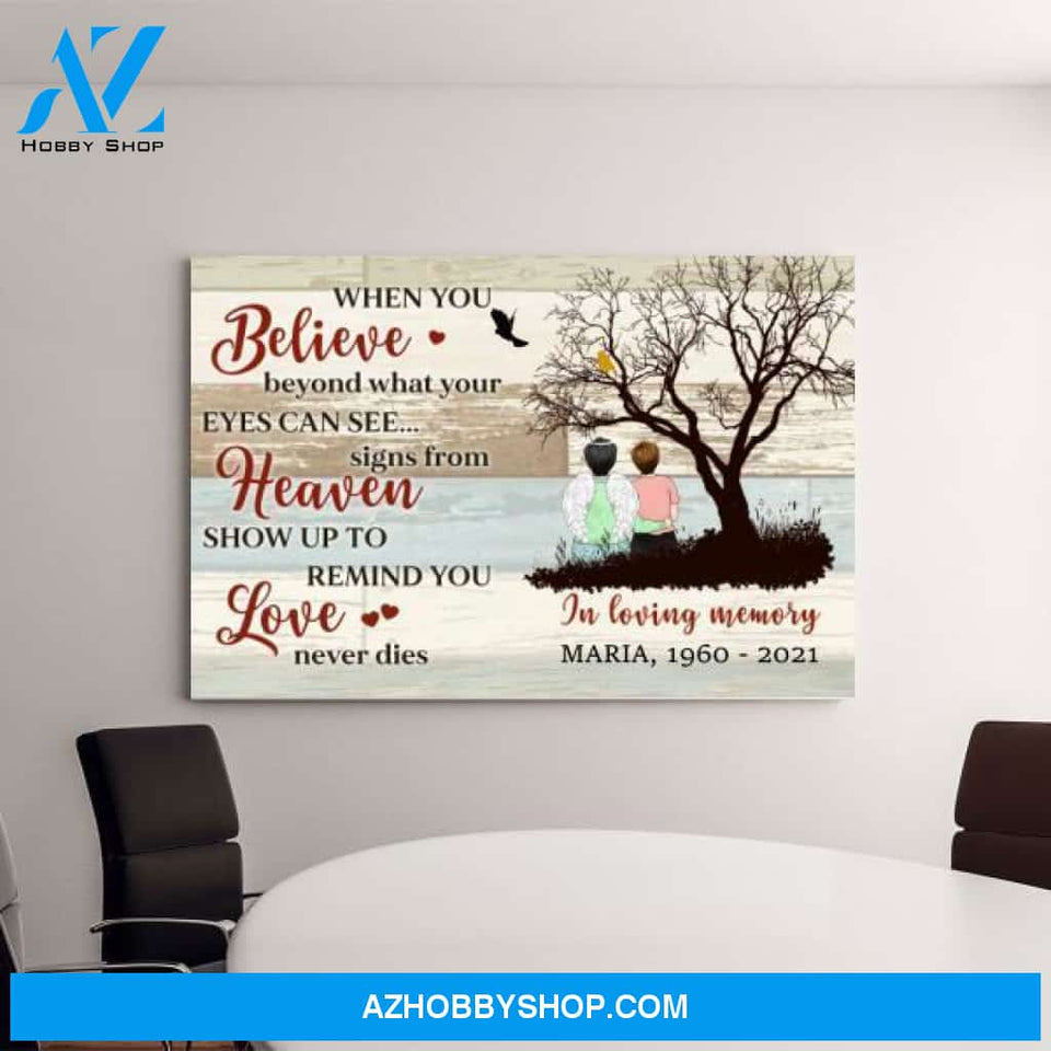 Personalized Canvas, In Loving Memory, Love Never Dies, Memorial Gifts for Lost Of Mom, Remembrance Gifts