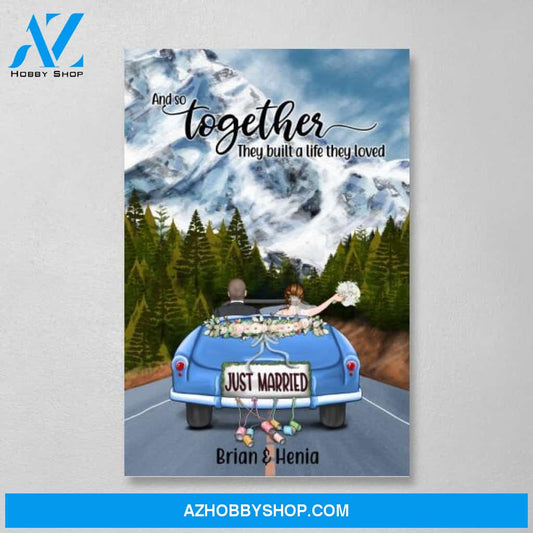 Personalized Canvas, Just Married Couple Driving, Gift for Couples