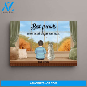 Personalized Canvas, Kid and Pet Sitting By Window, Gift for Kids, Gift for Son, Daughter