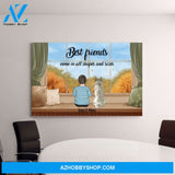 Personalized Canvas, Kid and Pet Sitting By Window, Gift for Kids, Gift for Son, Daughter