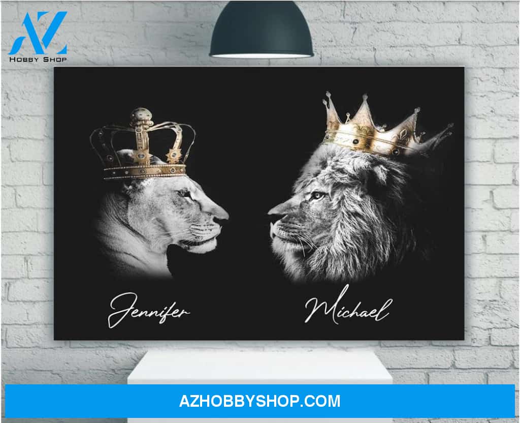 Personalized Canvas, King And Queen Lions Canvas Wall Art