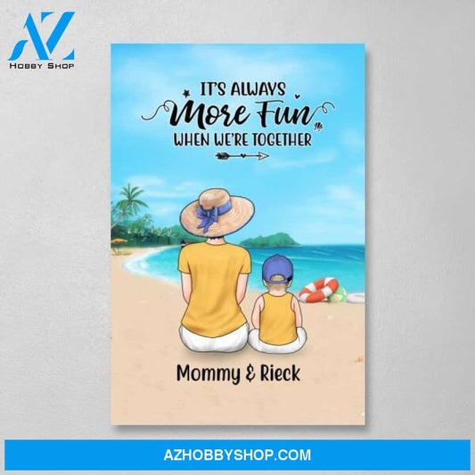 Personalized Canvas, Mother and Kids On The Beach, Gift for Summer and Family Lovers