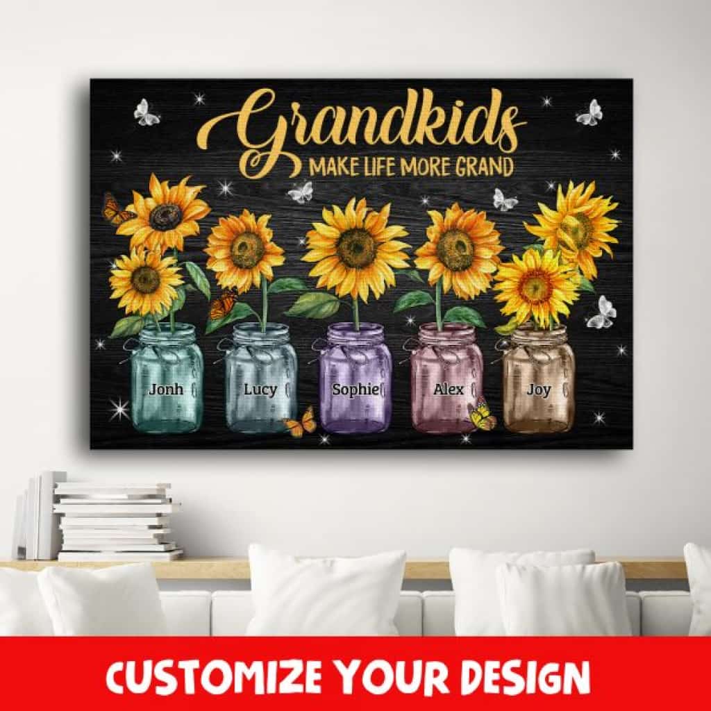 Personalized Canvas Mother Day Gift For Grandma Grandkids Make Life More Grand 18X12 Inches Canvass