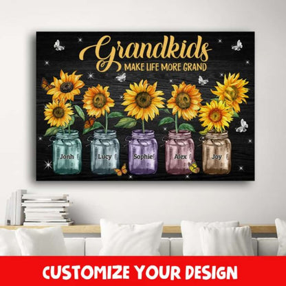 Personalized Canvas Mother Day Gift For Grandma Grandkids Make Life More Grand 18X12 Inches Canvass