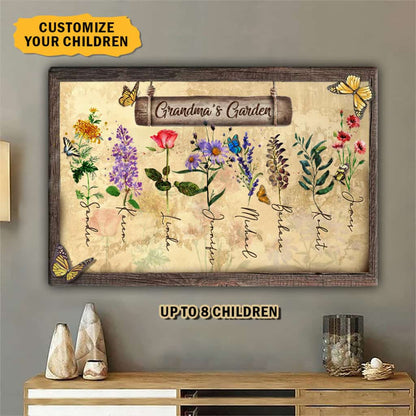 Personalized Canvas, Mother Day Gift For Grandma, Grandma's Garden