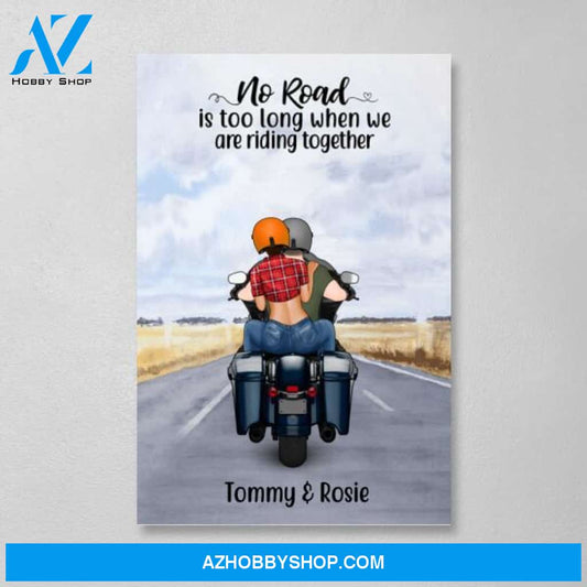 Personalized Canvas, Motorcycle Couple, No Road Is Too Long, Gift For Couple, Biker Couple, Motorcycle Lovers