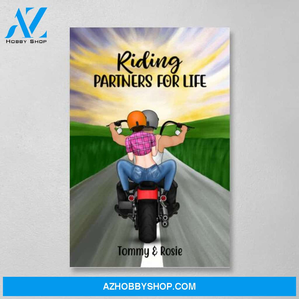 Personalized Canvas, Motorcycle Couple, Riding Partners for Life, Gift for Motorcycle Lovers