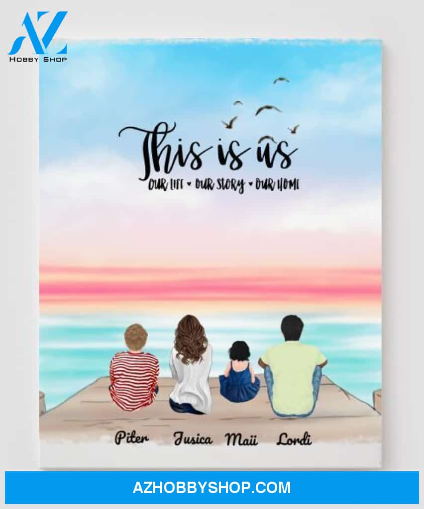 Personalized Canvas, Gifts For The Whole Family Canvas Wall Art, Wall Decor Visual Art Fathers Day Gifts, My Poster Wall Fathers Day  - 4 People In The Family V4